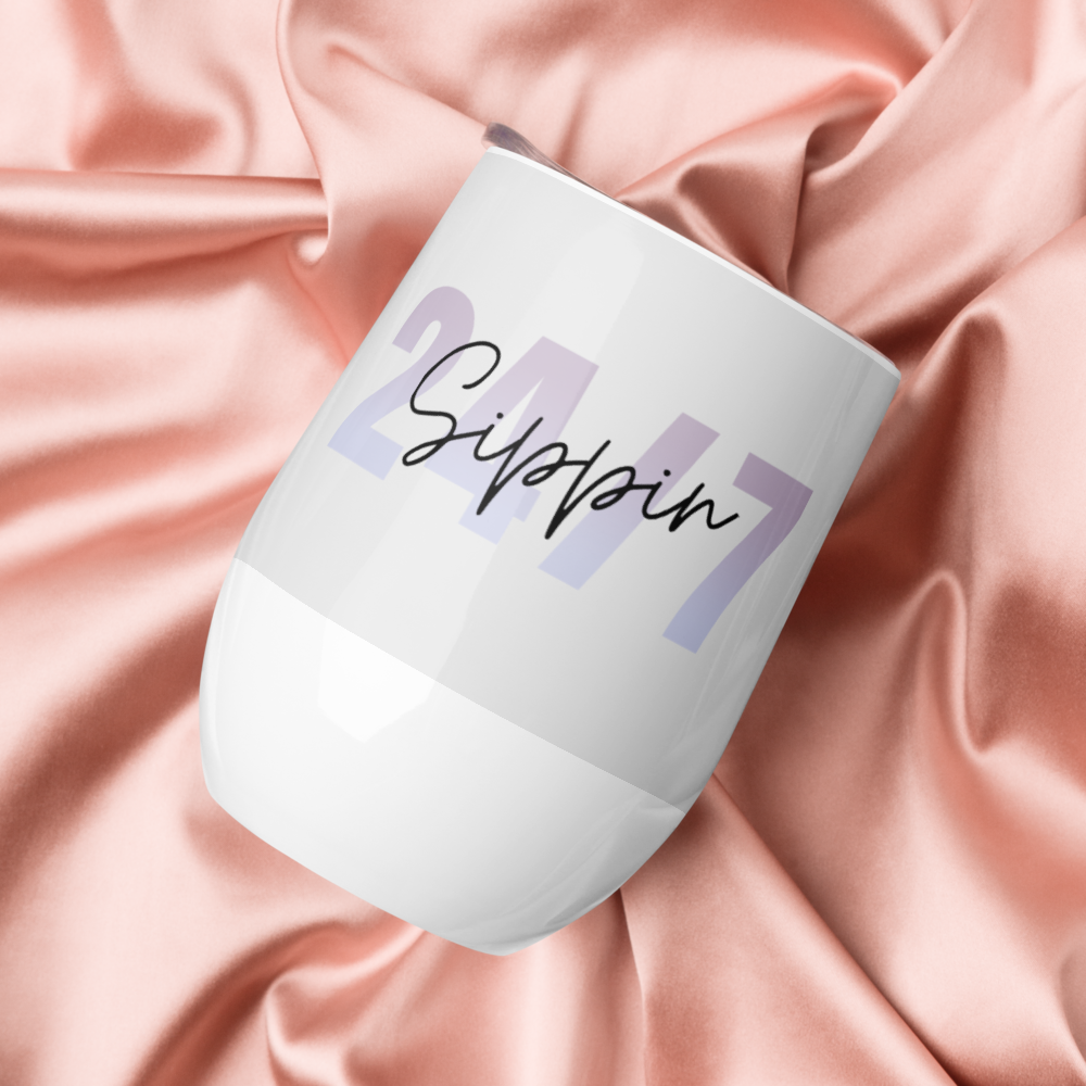 Gray Insulated Wine Tumbler for Hot or Cold Beverages - 12oz