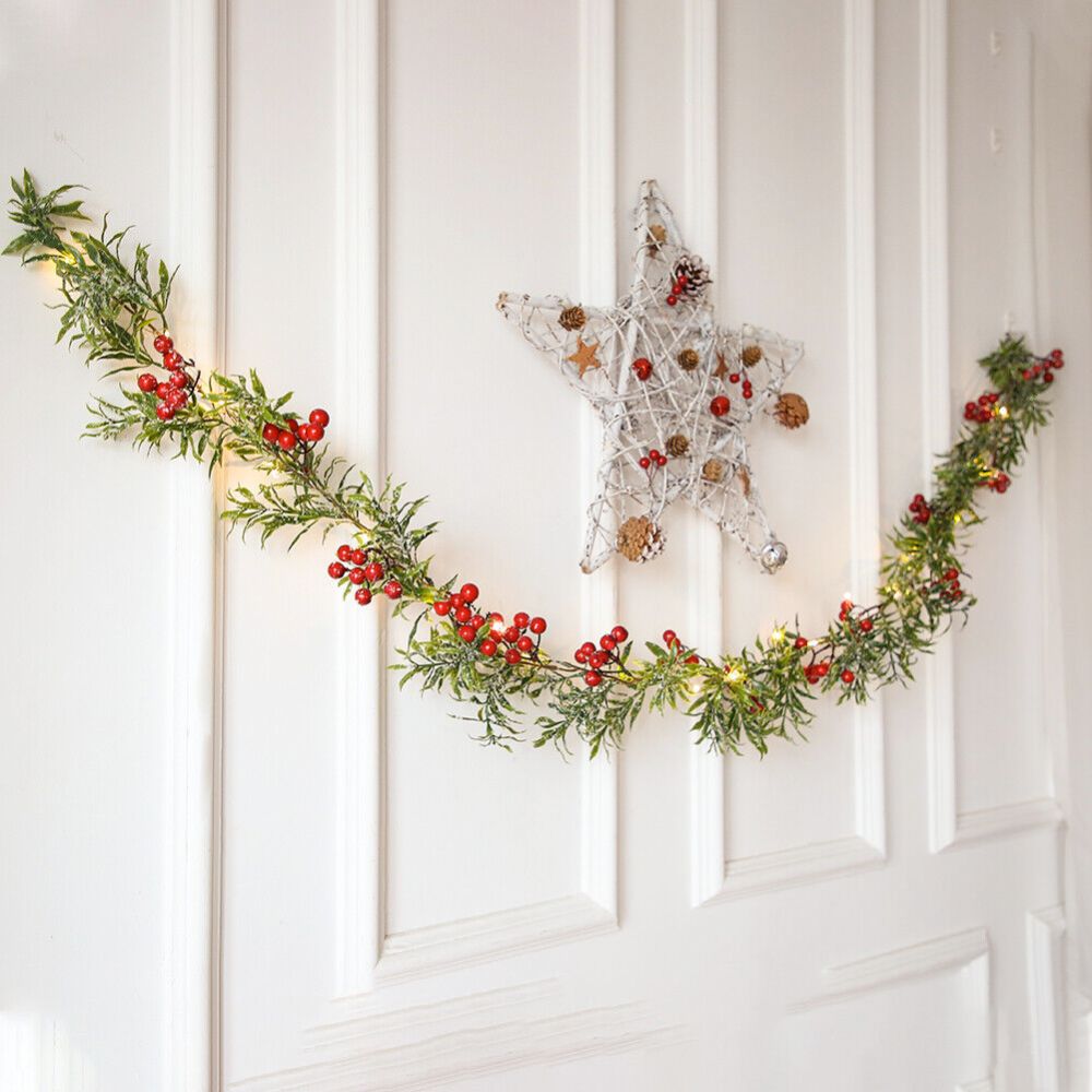 Lighted Festive Red Berry Garland Decoration for the Holidays