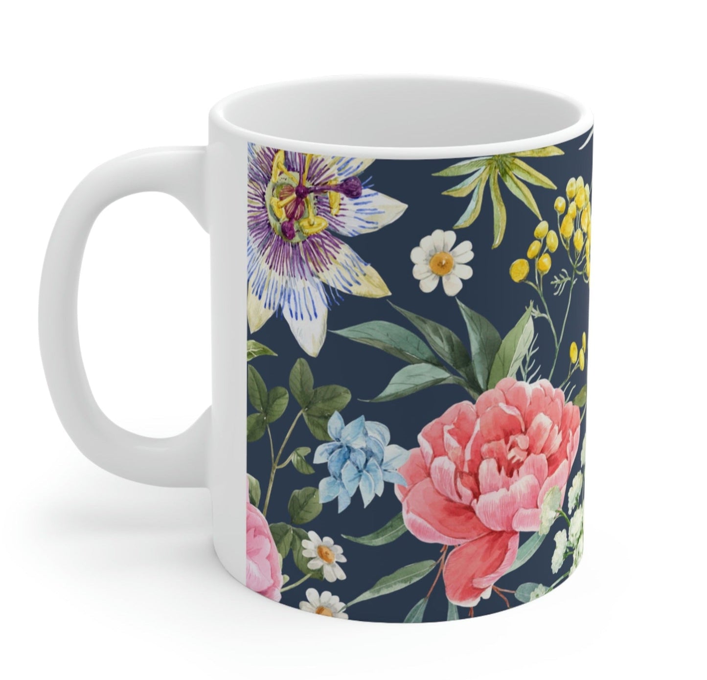 Floral Navy Mug for Coffee and Tea