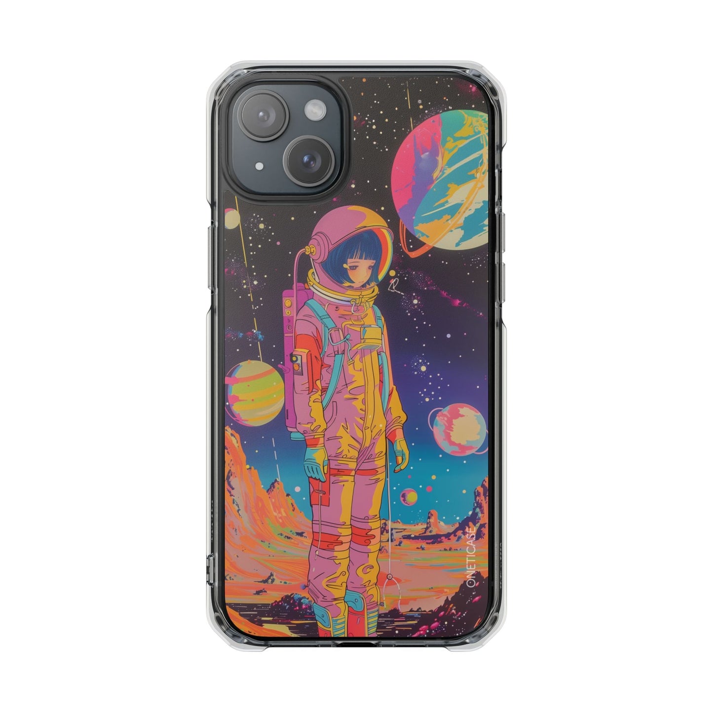 Girl Astronaut Anime on Planet X - Retro Magnetic Clear Case for iPhone Series