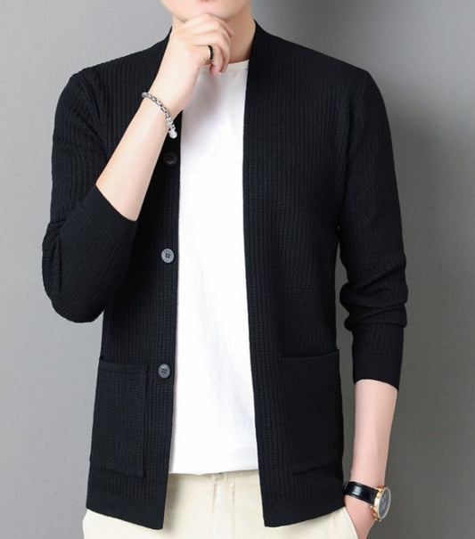 Faux Button Design Men's Casual Open Cardigan