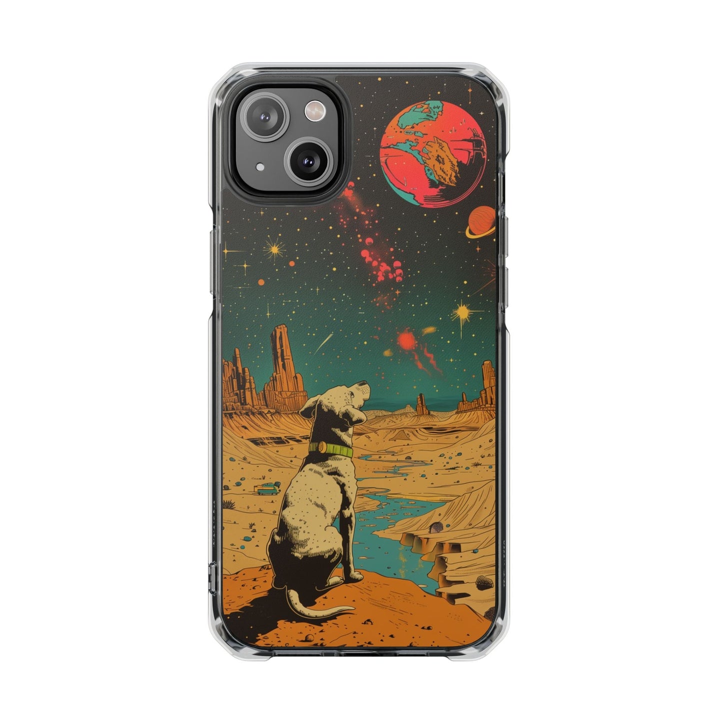 Clear Magnetic Case for iPhone Series with Vintage Canine Space Traveler Design