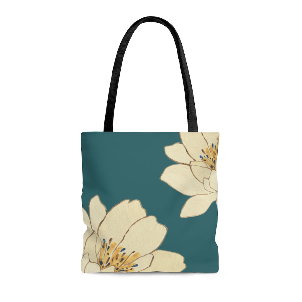 Medium Green Floral Beach Tote Bag - Shopper