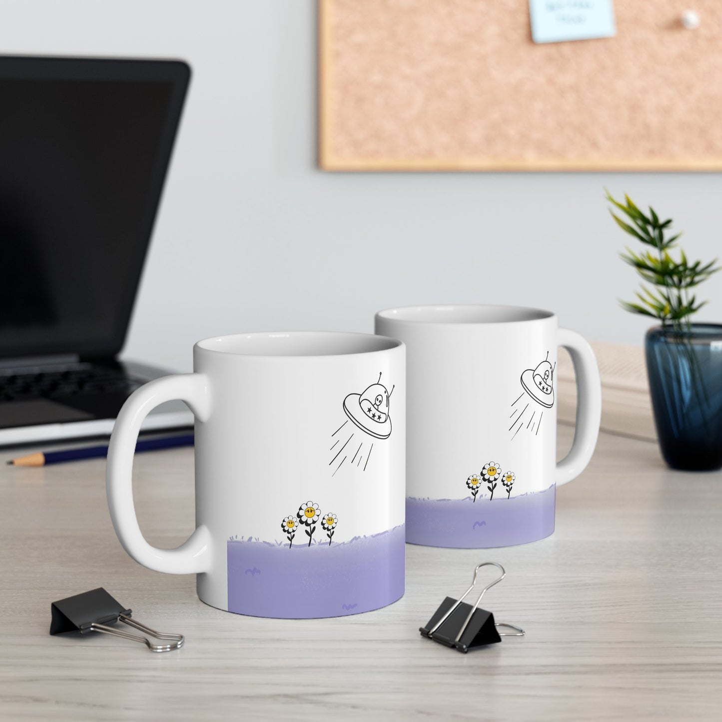 Mug Featuring Sunflowers Being Abducted by a UFO