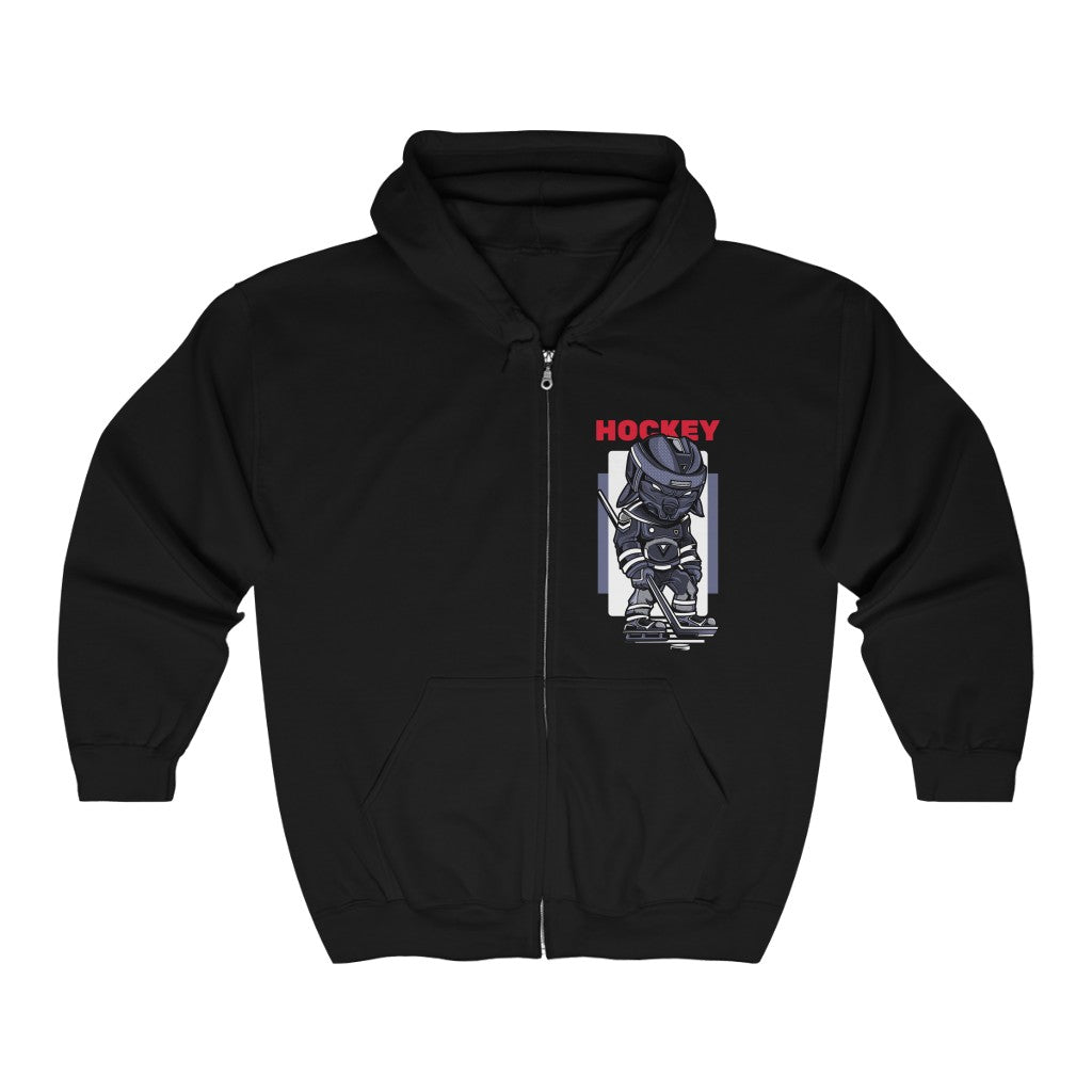 Hockey-Themed Men's Zip-Up Hooded Sweatshirt