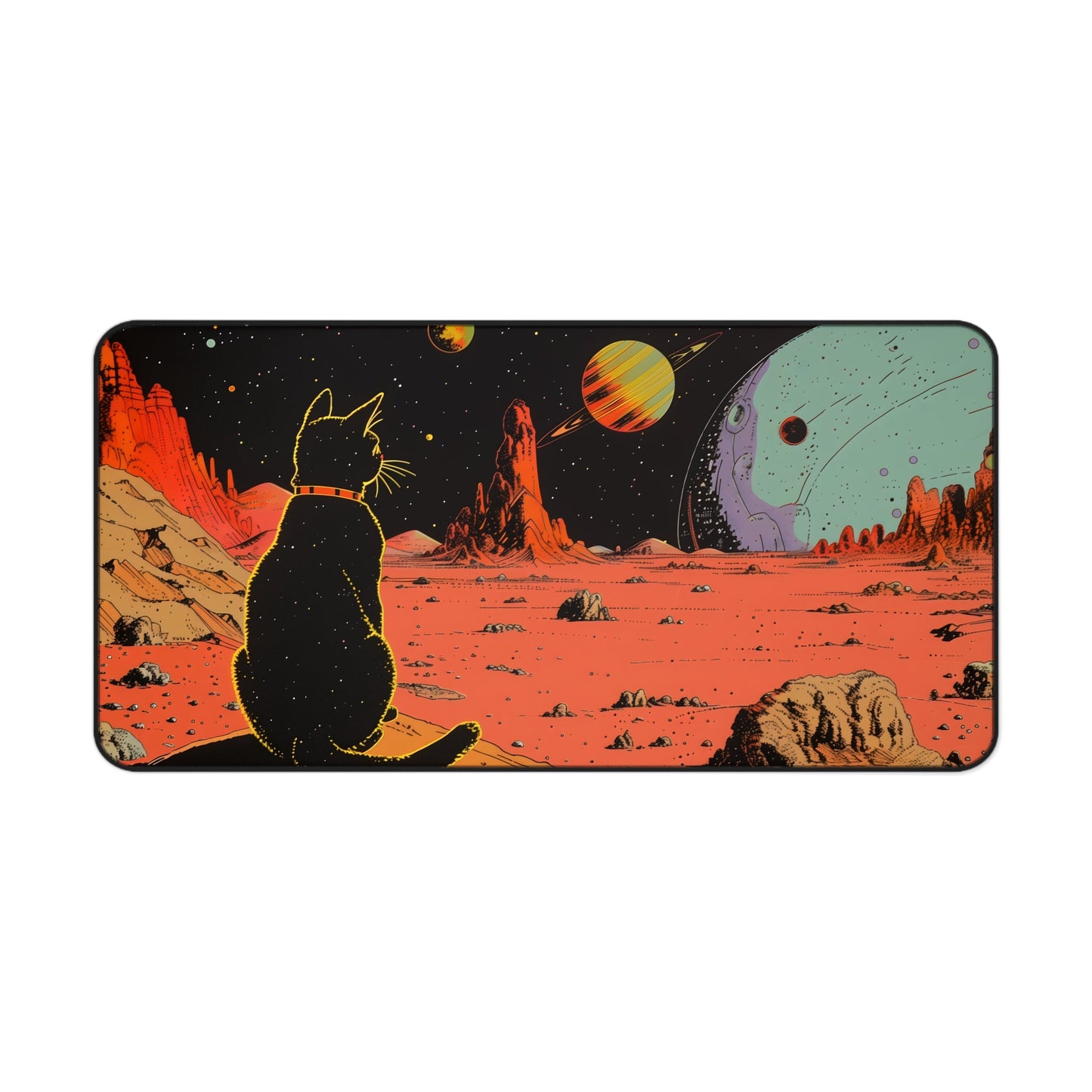 Large Mouse Pad with Retro Galaxy Cat Design - Available in 2 Sizes