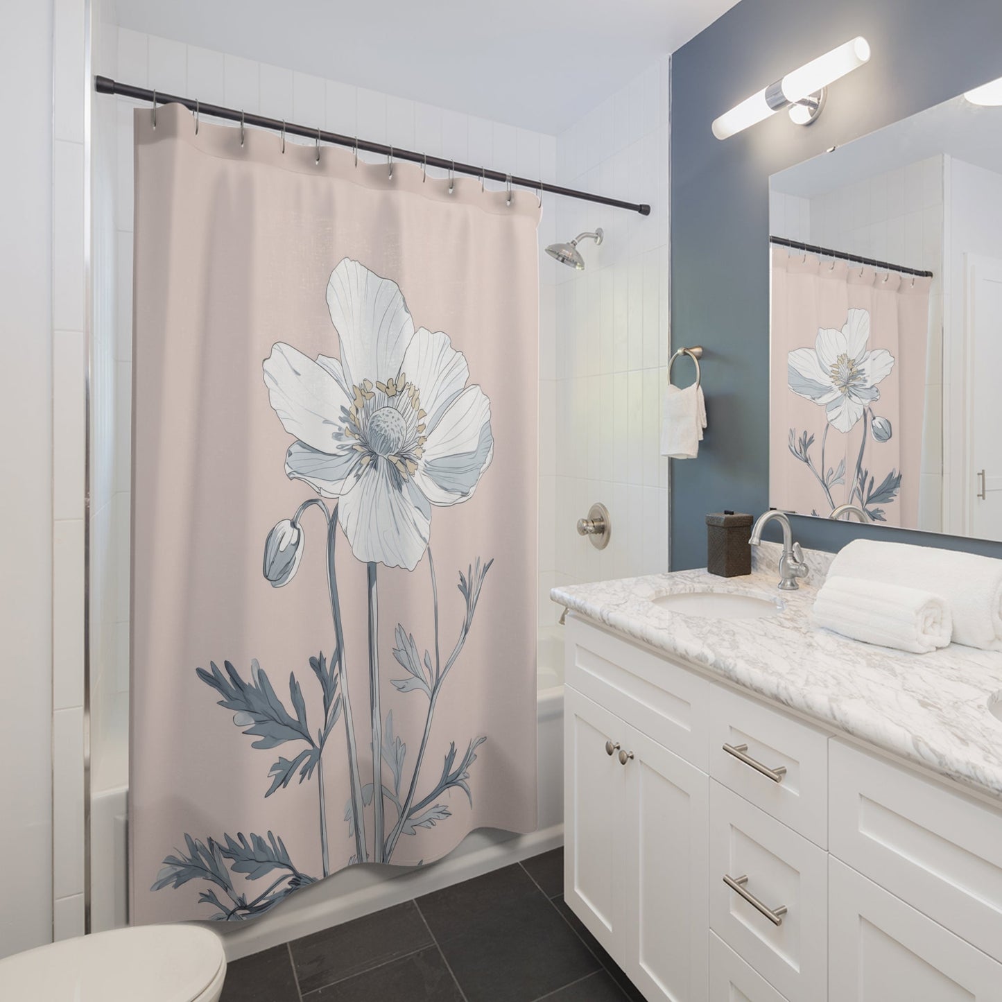 Floral Shower Curtain with a Soft Pastel Bloom Design