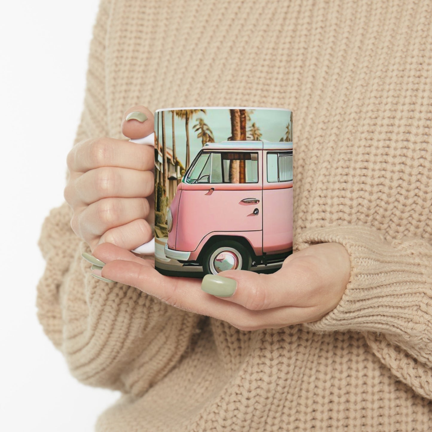 Pink Vintage Van Mug for Coffee and Tea
