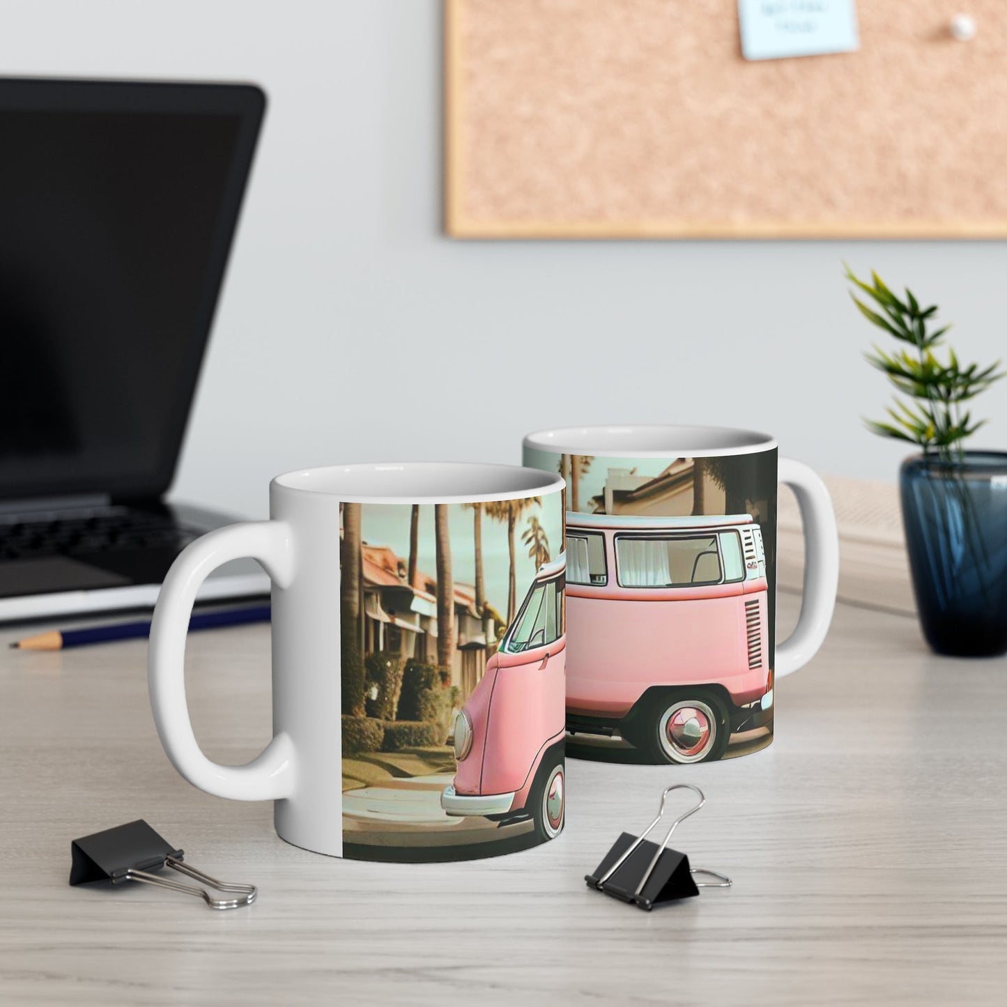 Pink Vintage Van Mug for Coffee and Tea