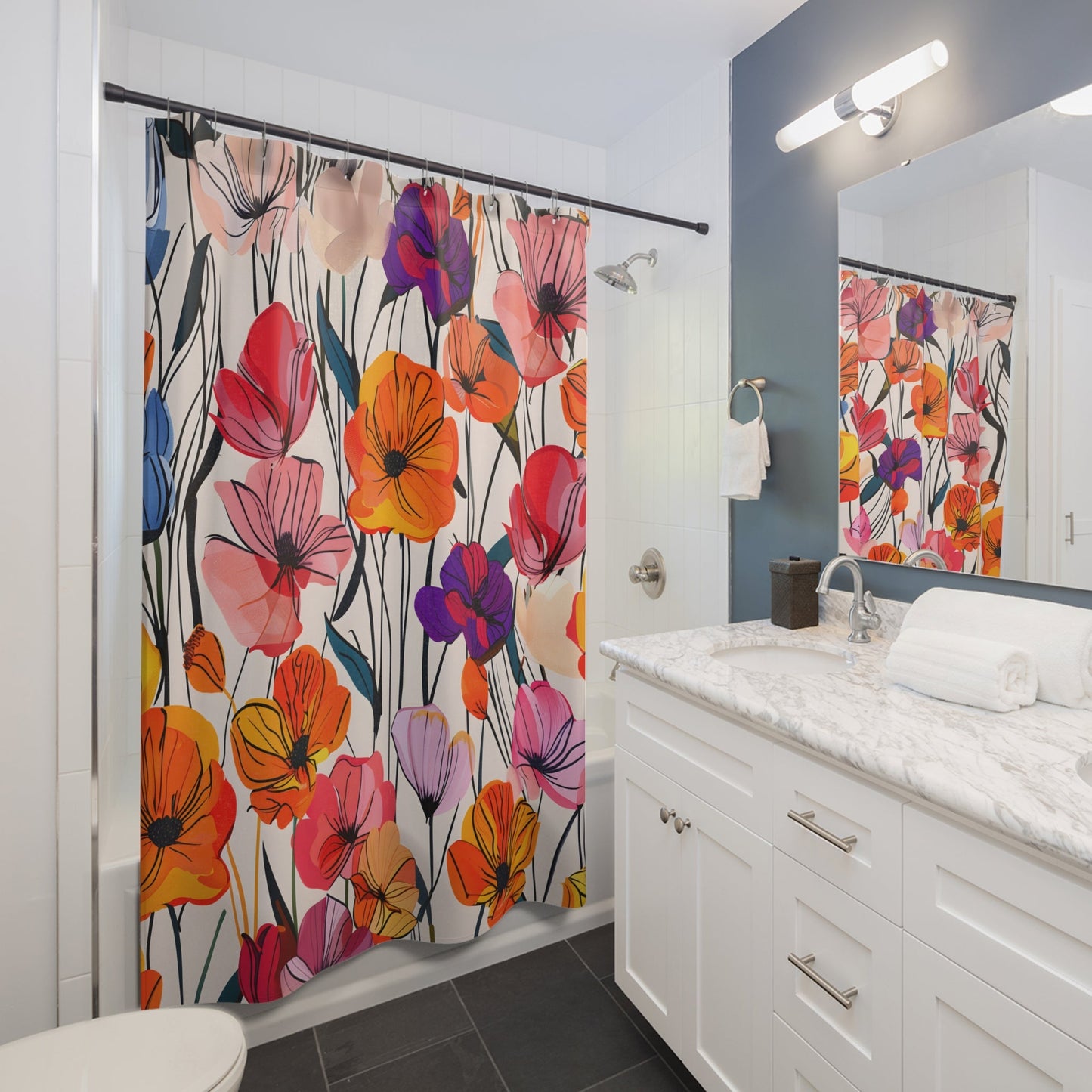 Shower Curtain with Primrose Design