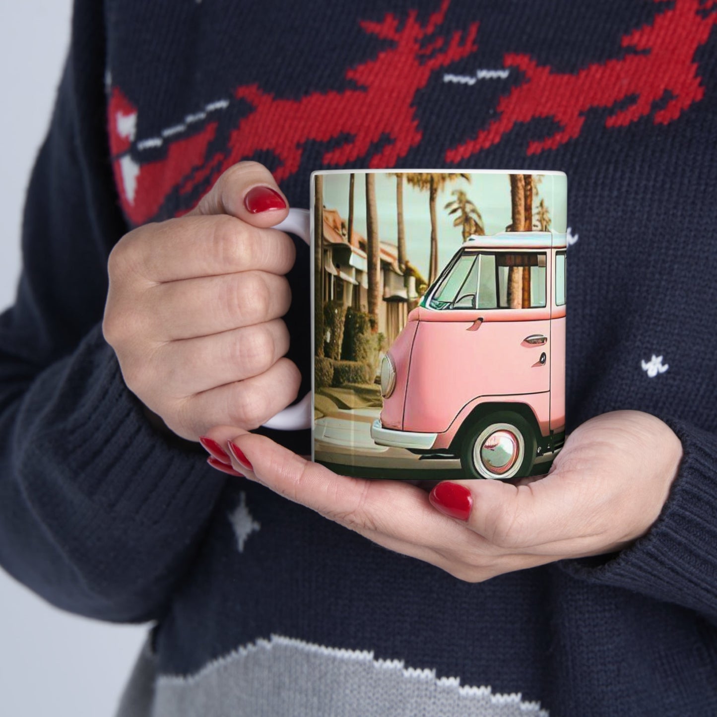 Pink Vintage Van Mug for Coffee and Tea