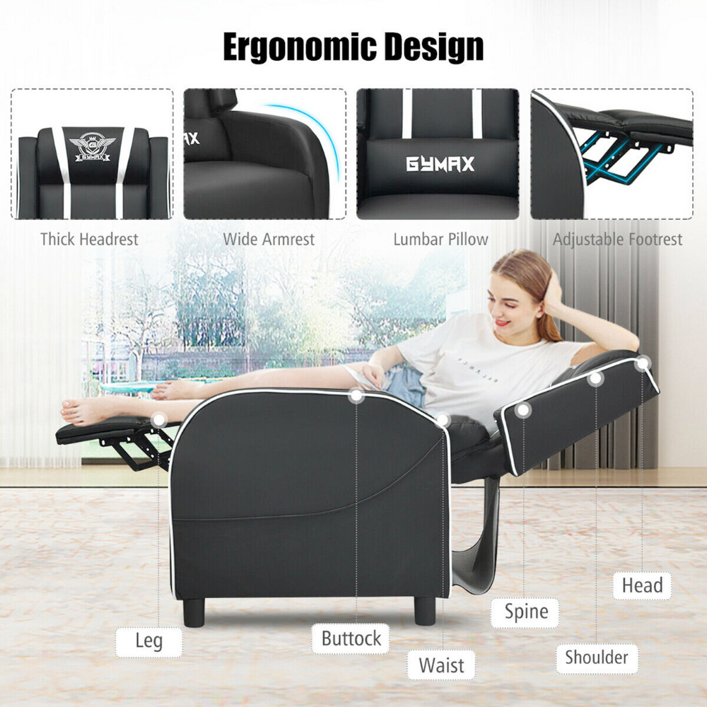 Massage Gaming Chair with Lumbar Support and Reclining Feature