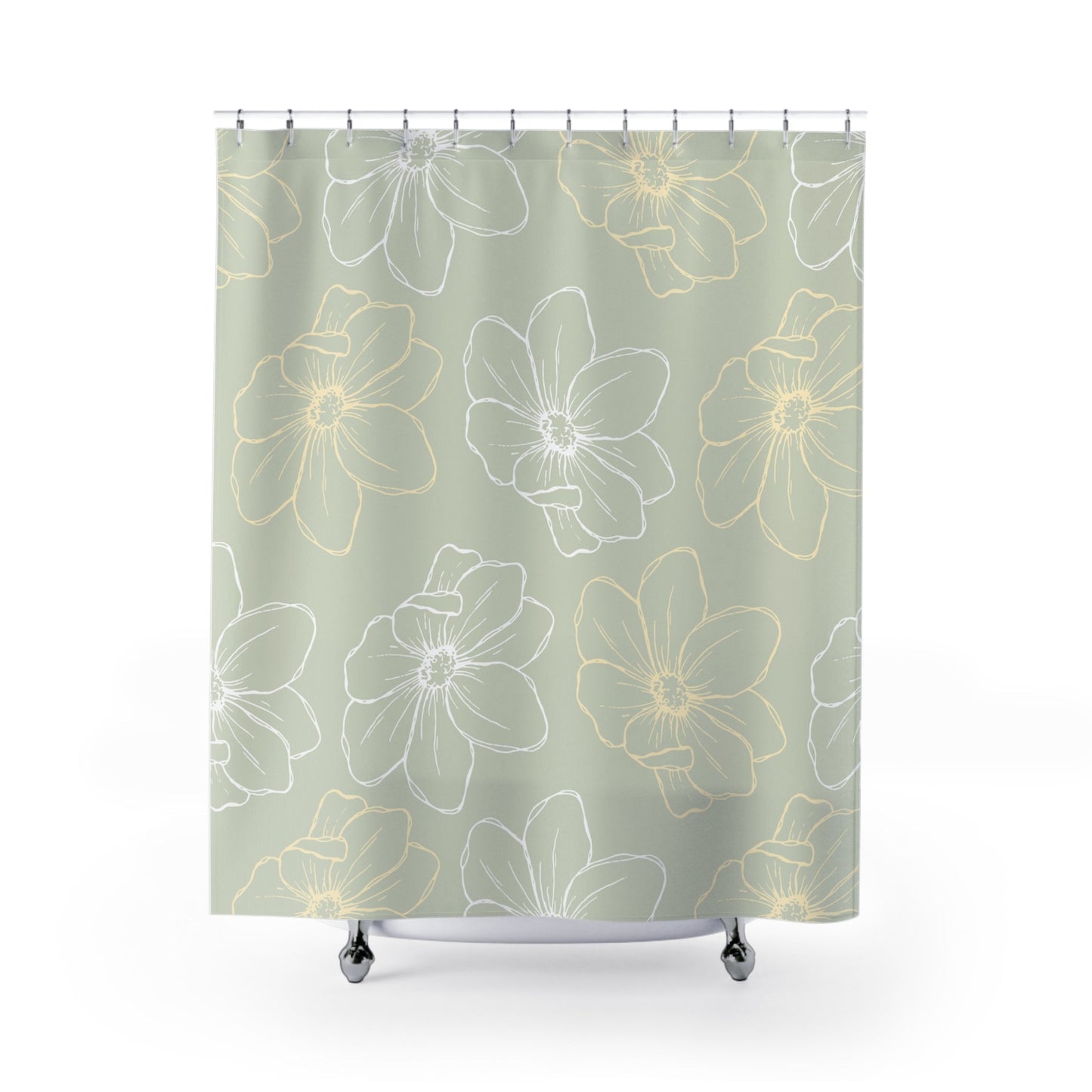 Floral Shower Curtain with a Green Print