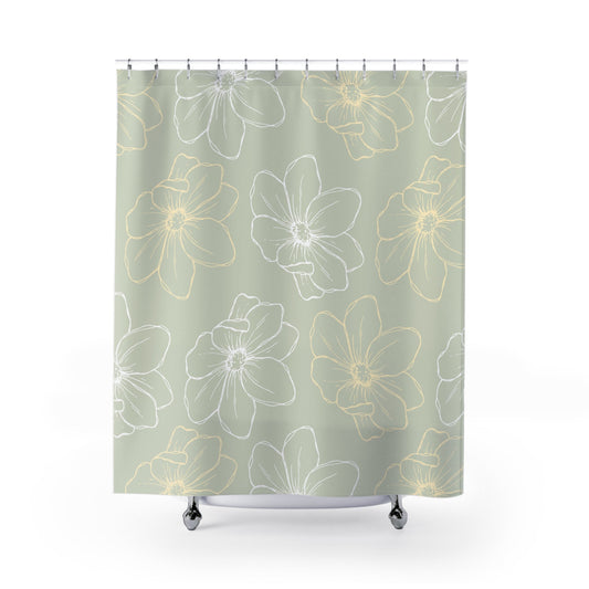 Floral Shower Curtain with a Green Print