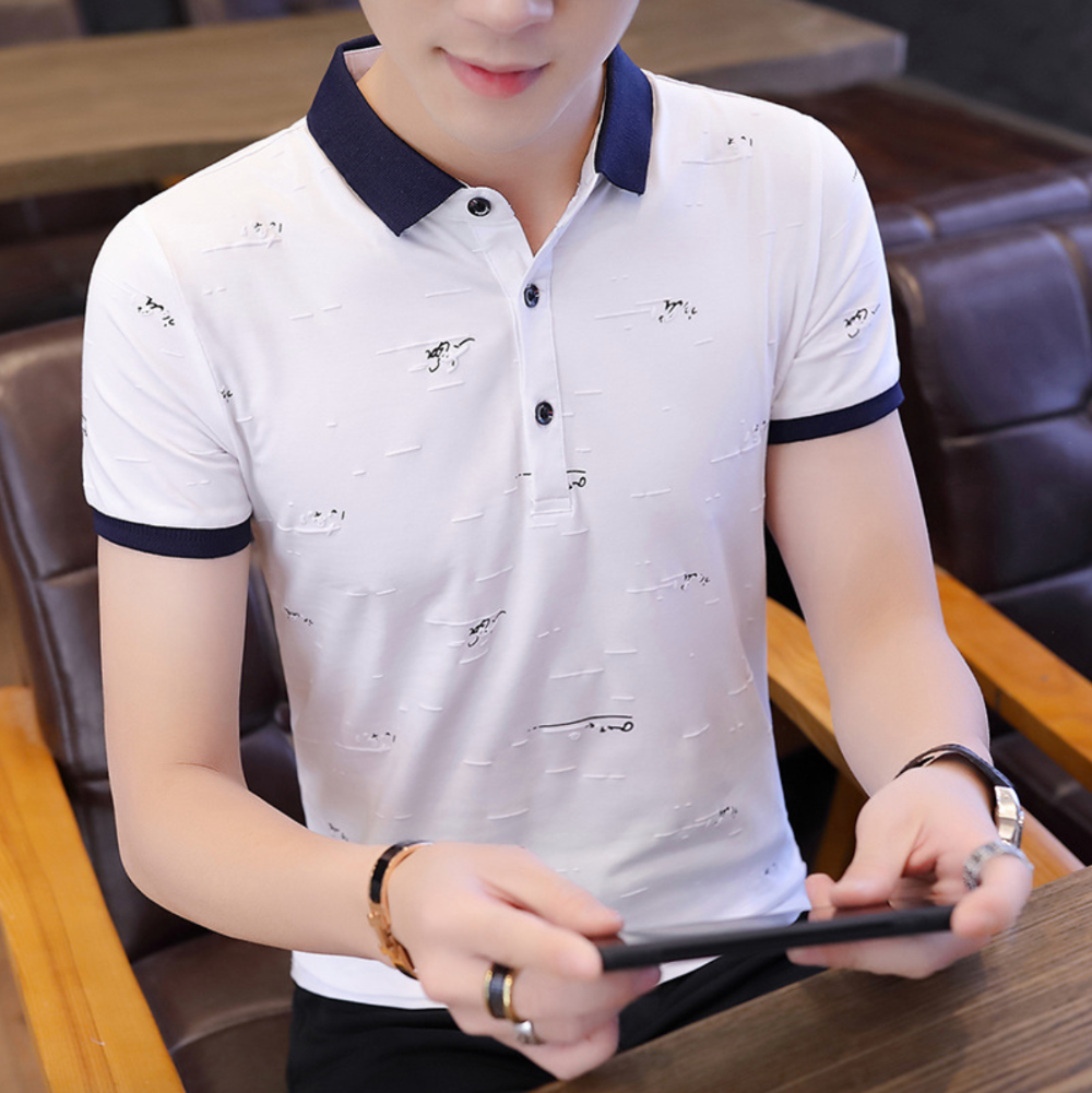 Printed Two-Toned Polo Shirt for Men