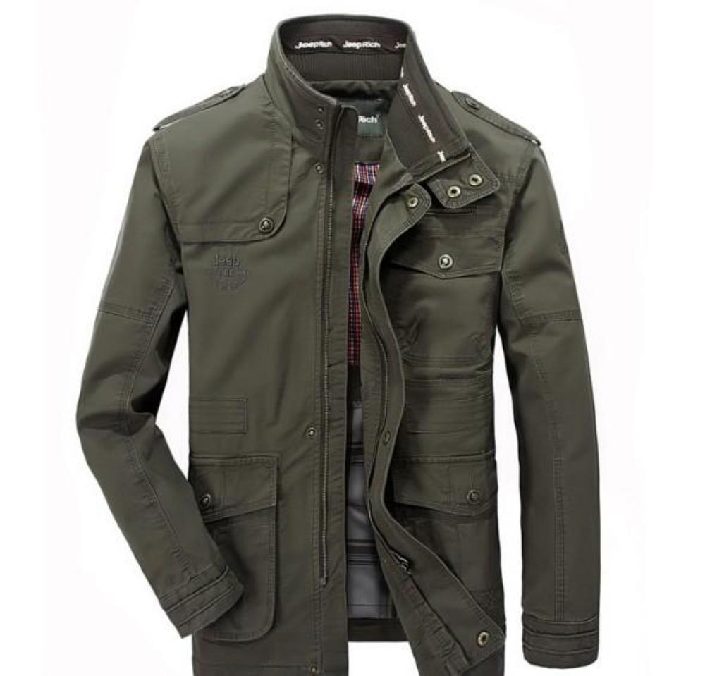 Military-Inspired Men's Jacket with Stand Collar