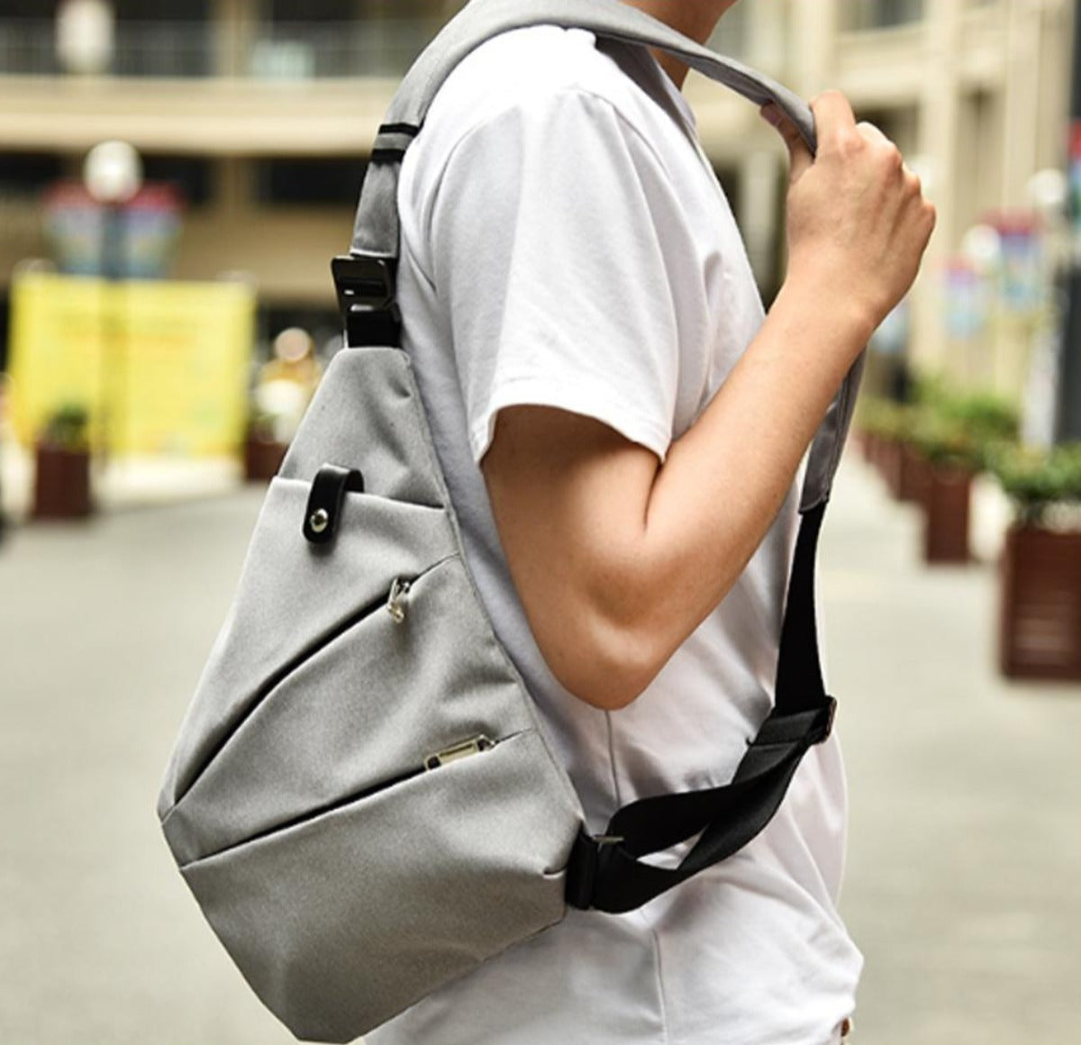 Gray Crossbody Bag with Waterproof Triangle Design on the Side