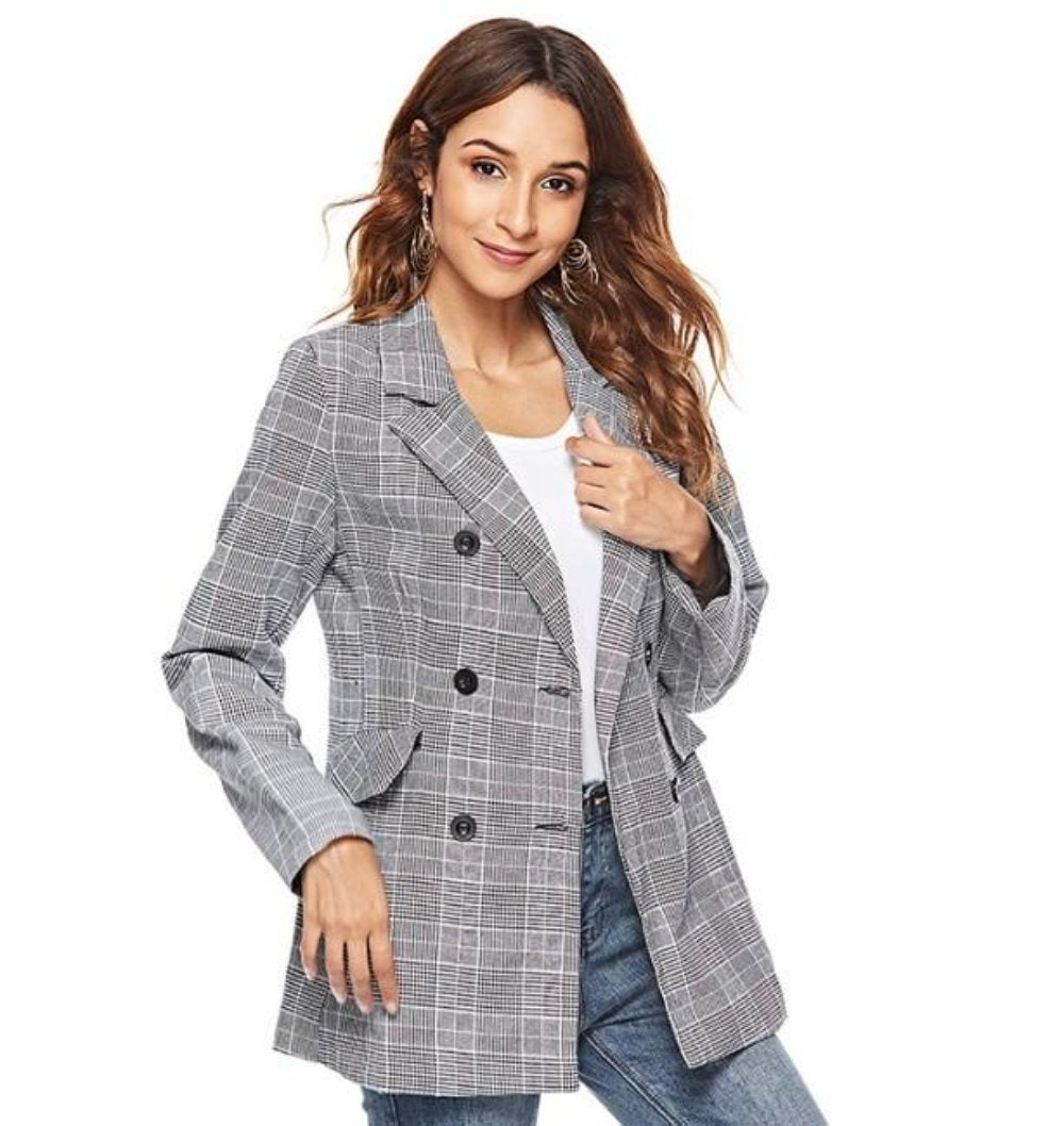 Double Checked Grey Blazer for Women