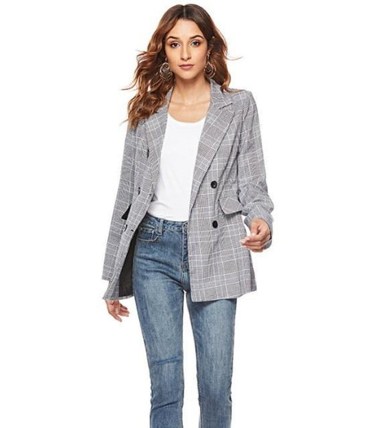 Double Checked Grey Blazer for Women
