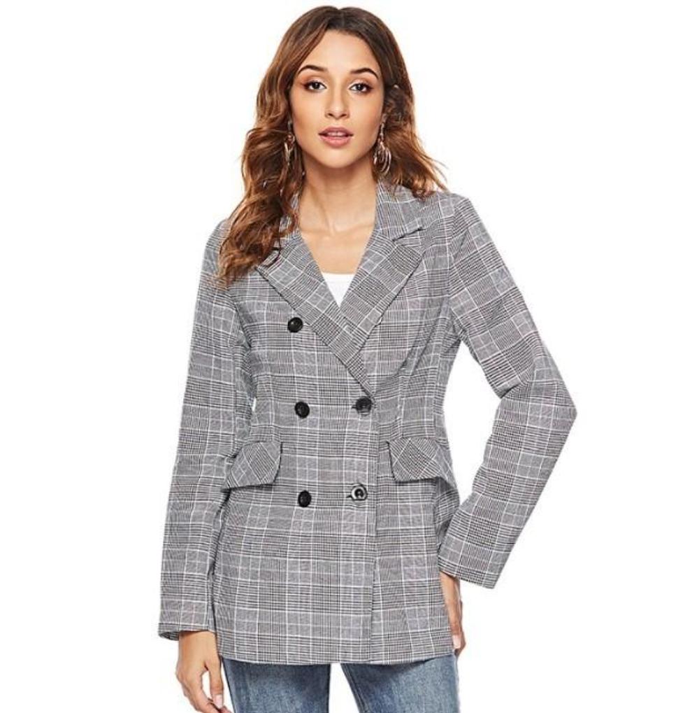 Double Checked Grey Blazer for Women