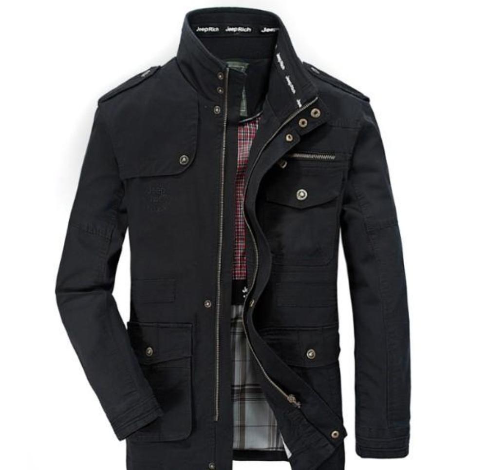 Military-Inspired Men's Jacket with Stand Collar
