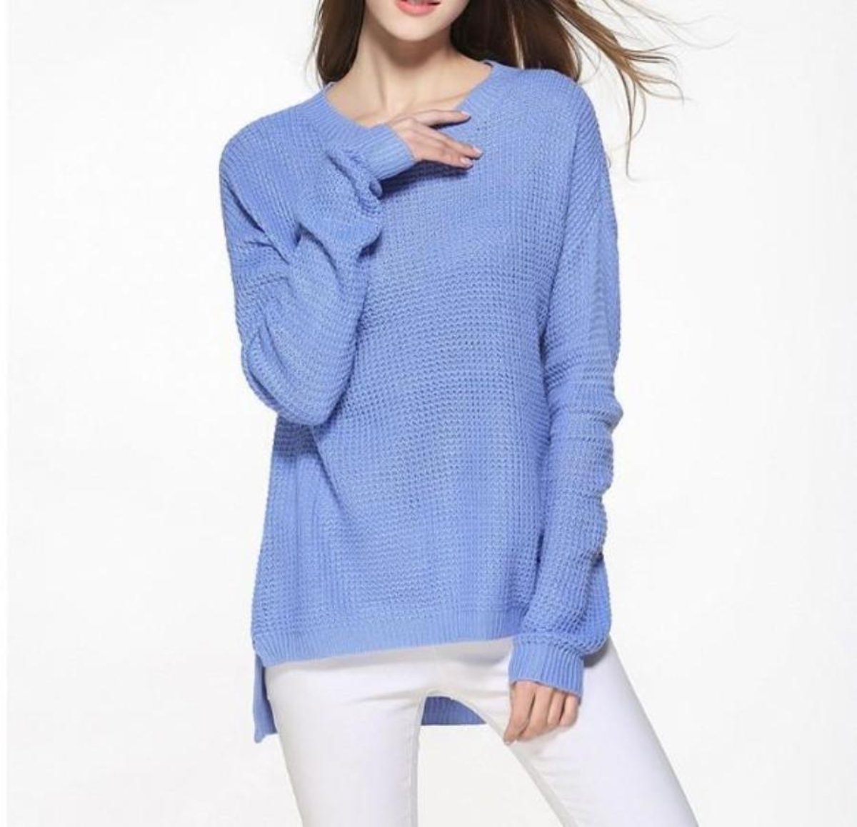 Blue Round Neck Sweater for Women with a Comfortable Fit
