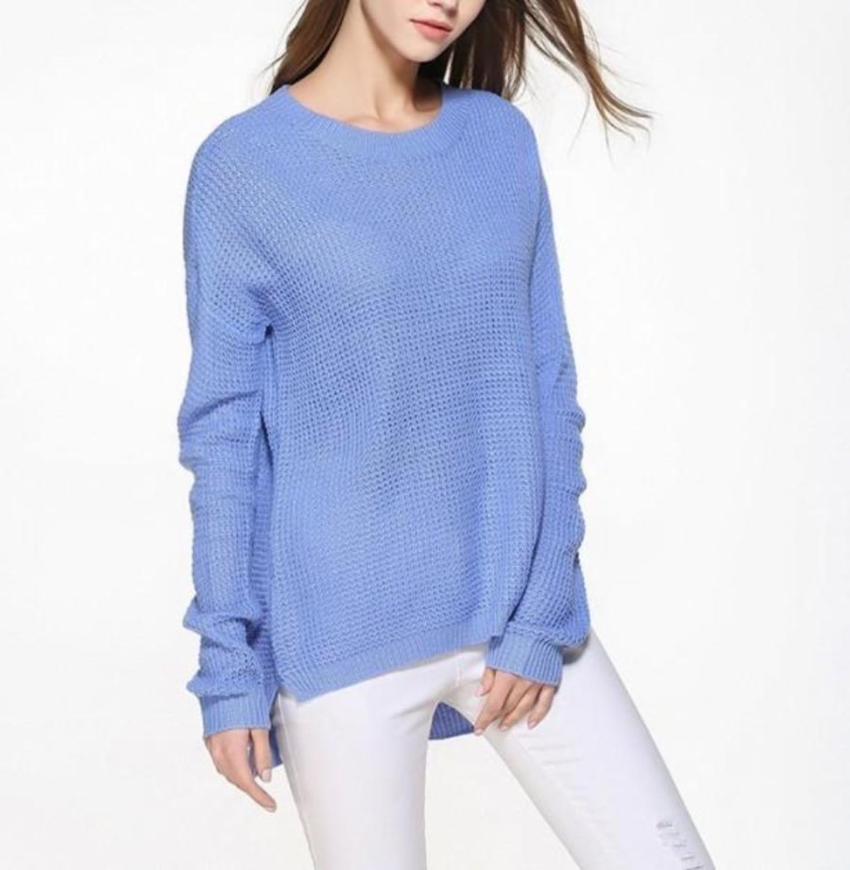 Blue Round Neck Sweater for Women with a Comfortable Fit