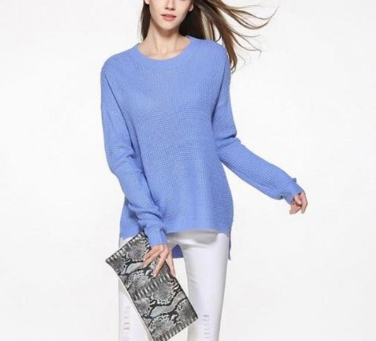 Blue Round Neck Sweater for Women with a Comfortable Fit