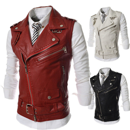 Vegan Leather Motorcycle Waistcoat for Men
