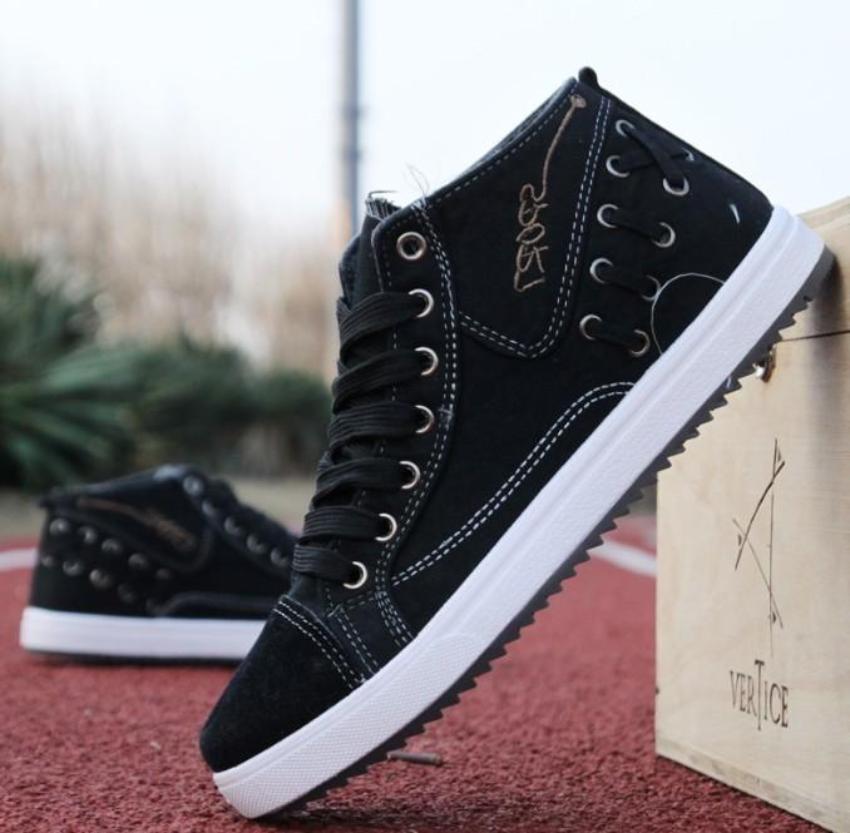 Denim Lace-Up Sneakers for Men's Casual Wear