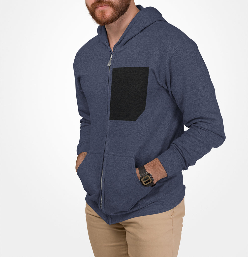 Black Faux Pocket Heavy Blend Men's Zip-Up Hoodie