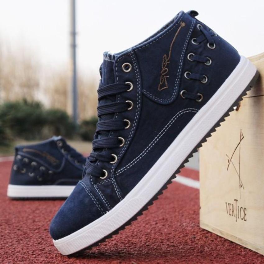 Denim Lace-Up Sneakers for Men's Casual Wear