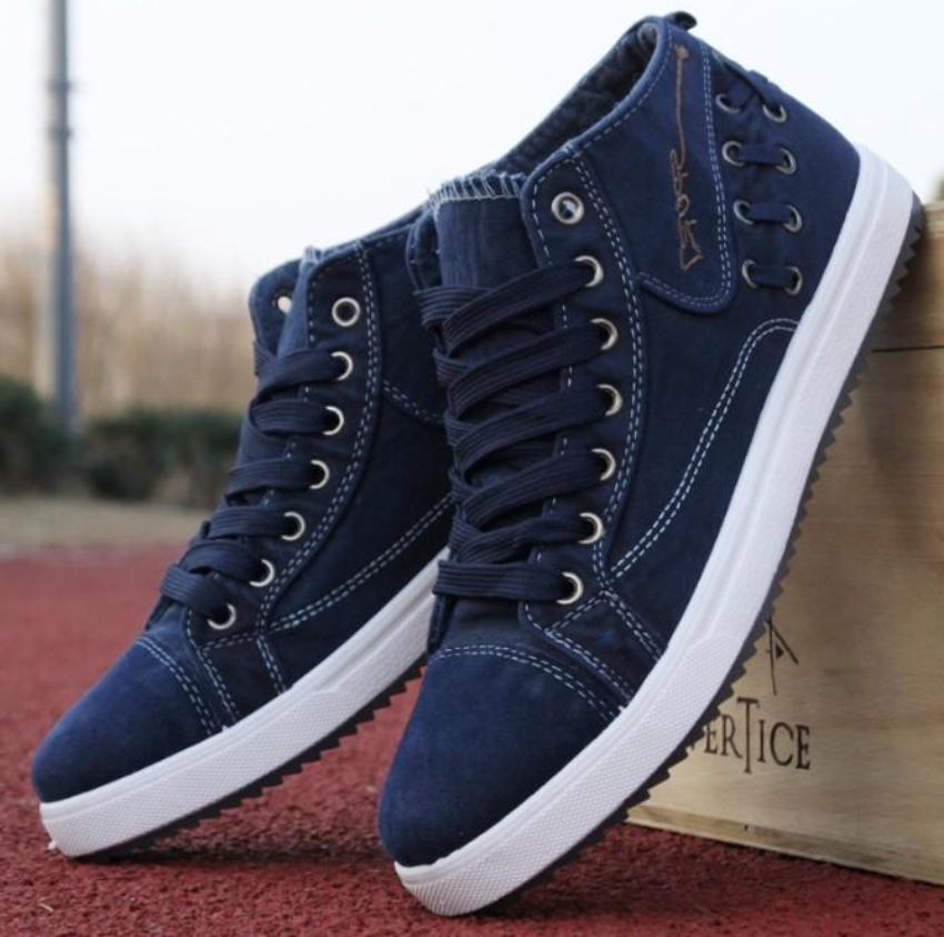 Denim Lace-Up Sneakers for Men's Casual Wear