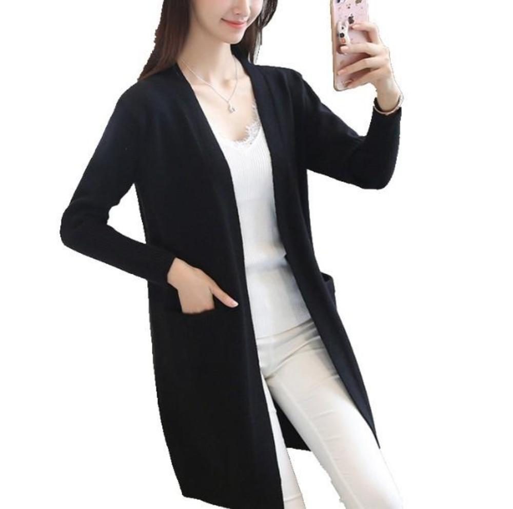 Knitted Open Cardigan for Women - Medium Length