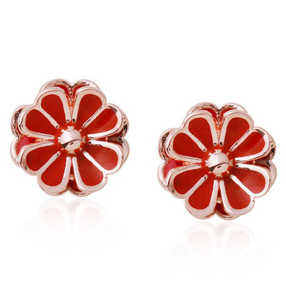 Red Daisy Earrings with 14K Gold Studs