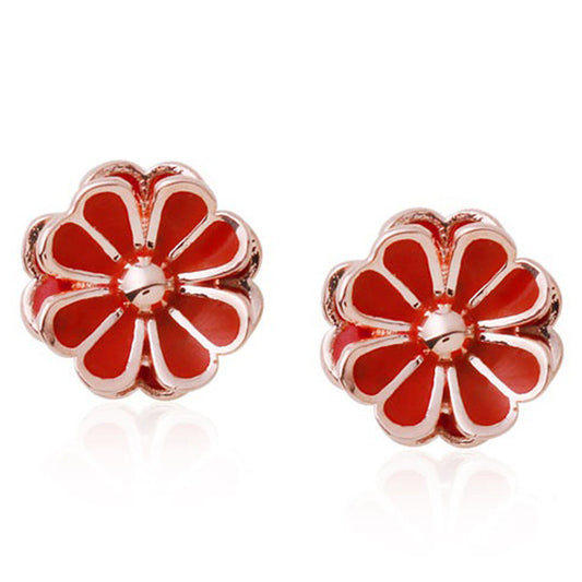 Red Daisy Earrings with 14K Gold Studs