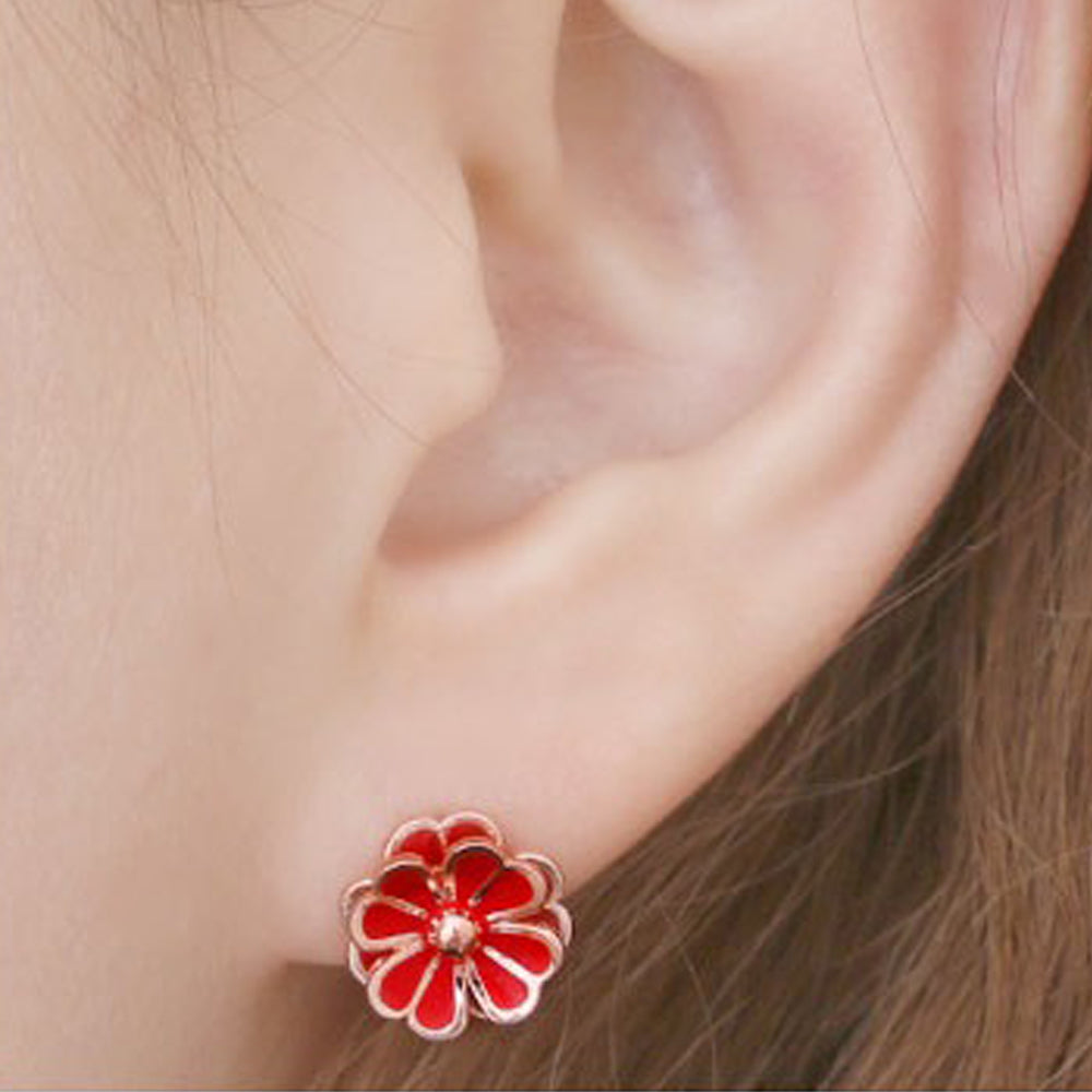 Red Daisy Earrings with 14K Gold Studs