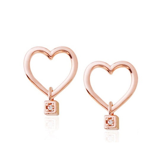 Heart Earrings in Rose Gold with 14K Gold Pin by Bella
