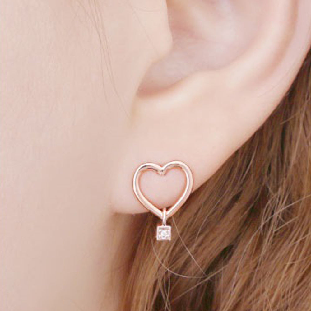 Heart Earrings in Rose Gold with 14K Gold Pin by Bella