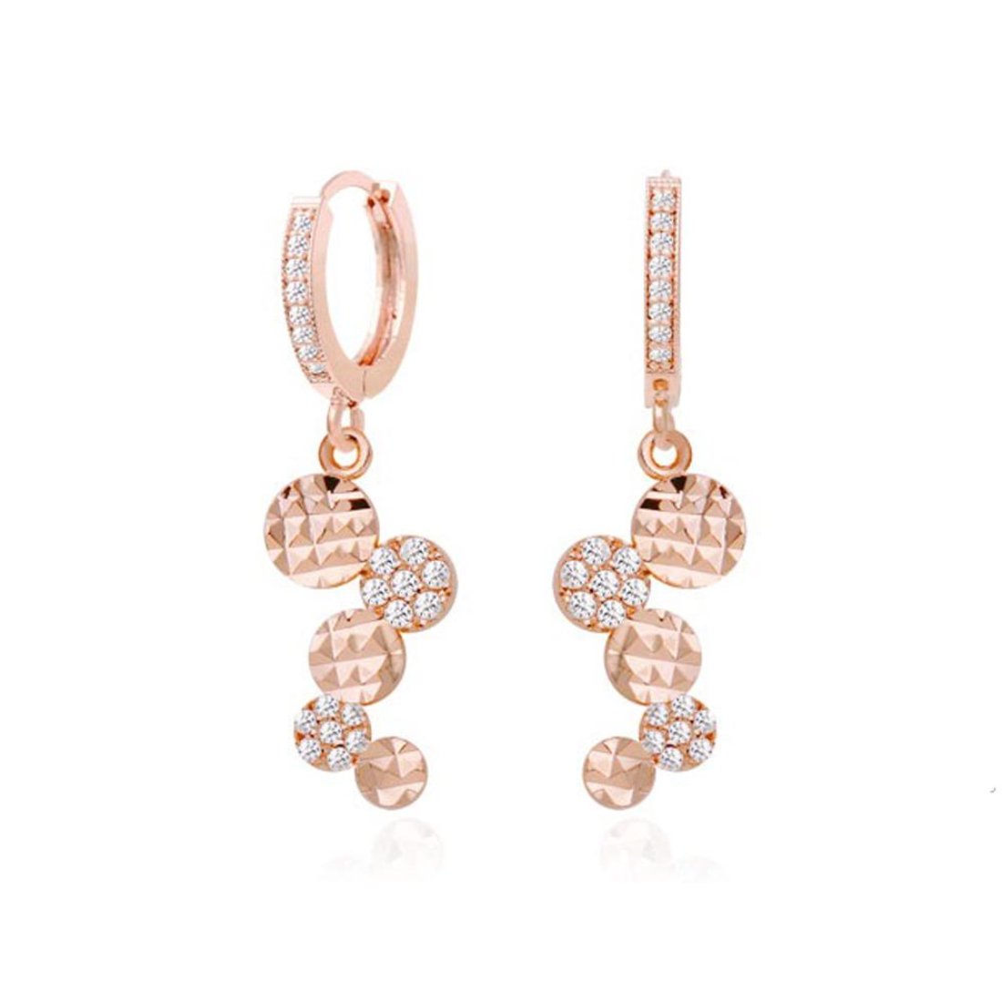 14K Gold Pin Rose Gold Crystal Fion Circle Coin Earrings