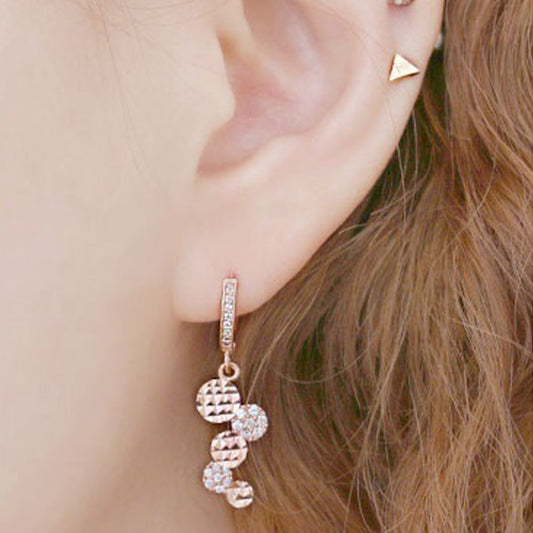 14K Gold Pin Rose Gold Crystal Fion Circle Coin Earrings