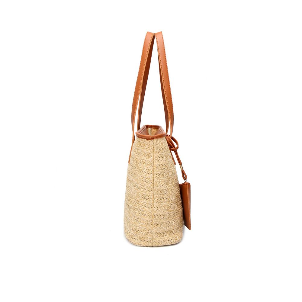 Straw Tote with Faux Leather Accents