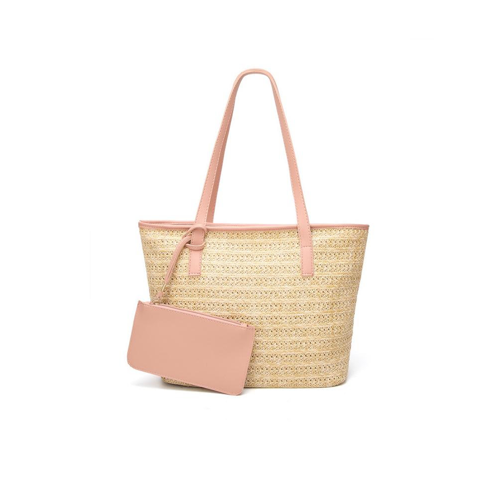 Straw Tote with Faux Leather Accents