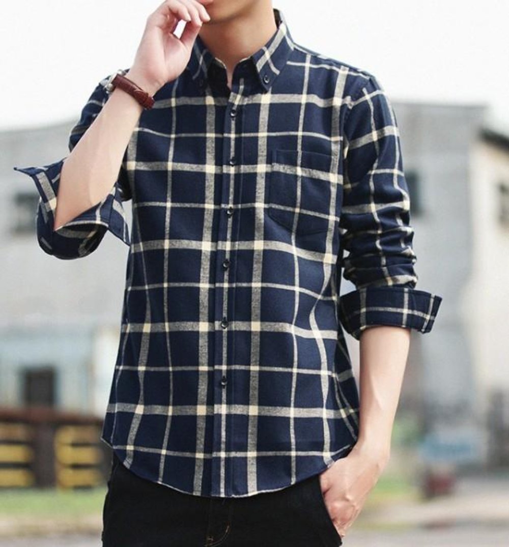 Red Checkered Cotton Shirt with Long Sleeves for Men