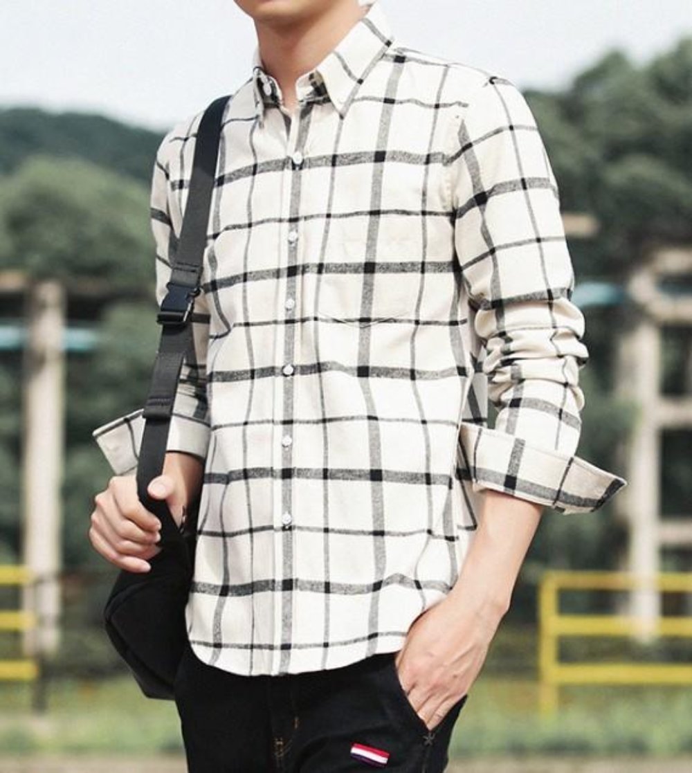 Checkered Cotton Shirt for Men with Long Sleeves