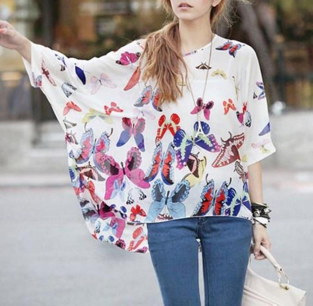 Loose-Fitting Women's Top with Butterfly Design