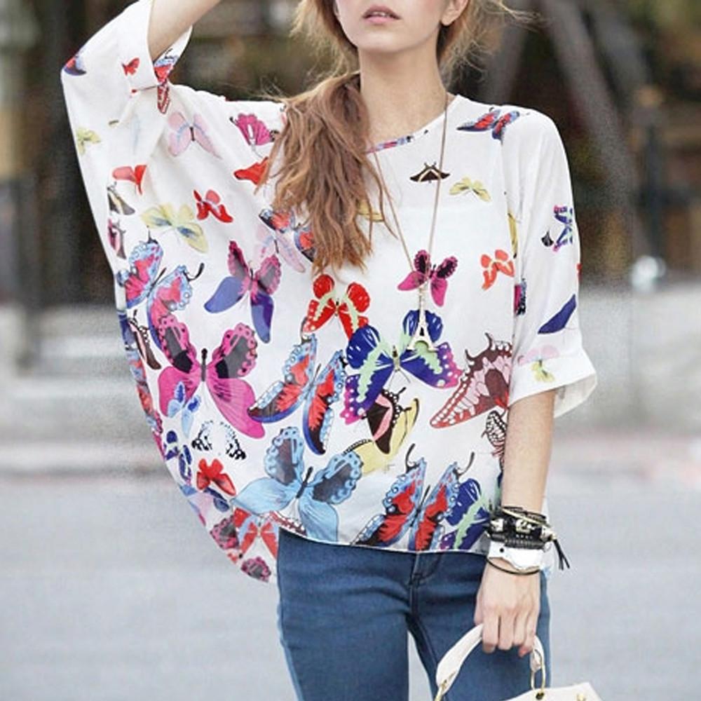 Loose-Fitting Women's Top with Butterfly Design