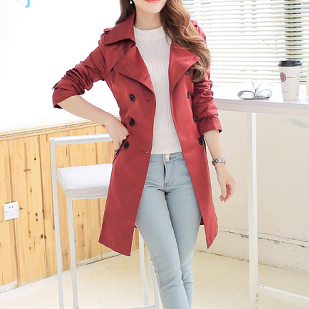 Double-Breasted Khaki Trench Coat for Women's Timeless Style