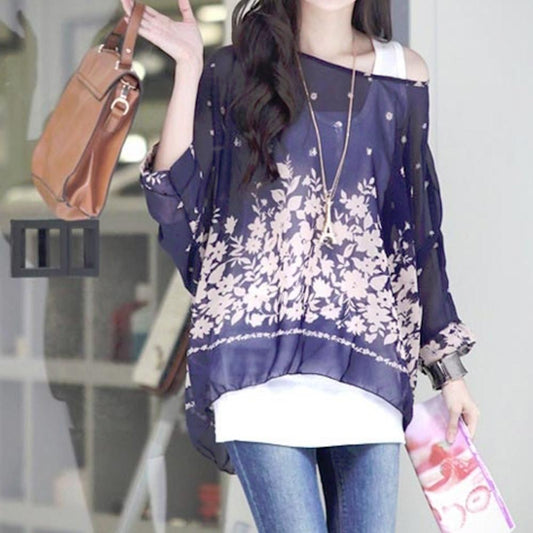 Navy Oversized Batwing Top for Women