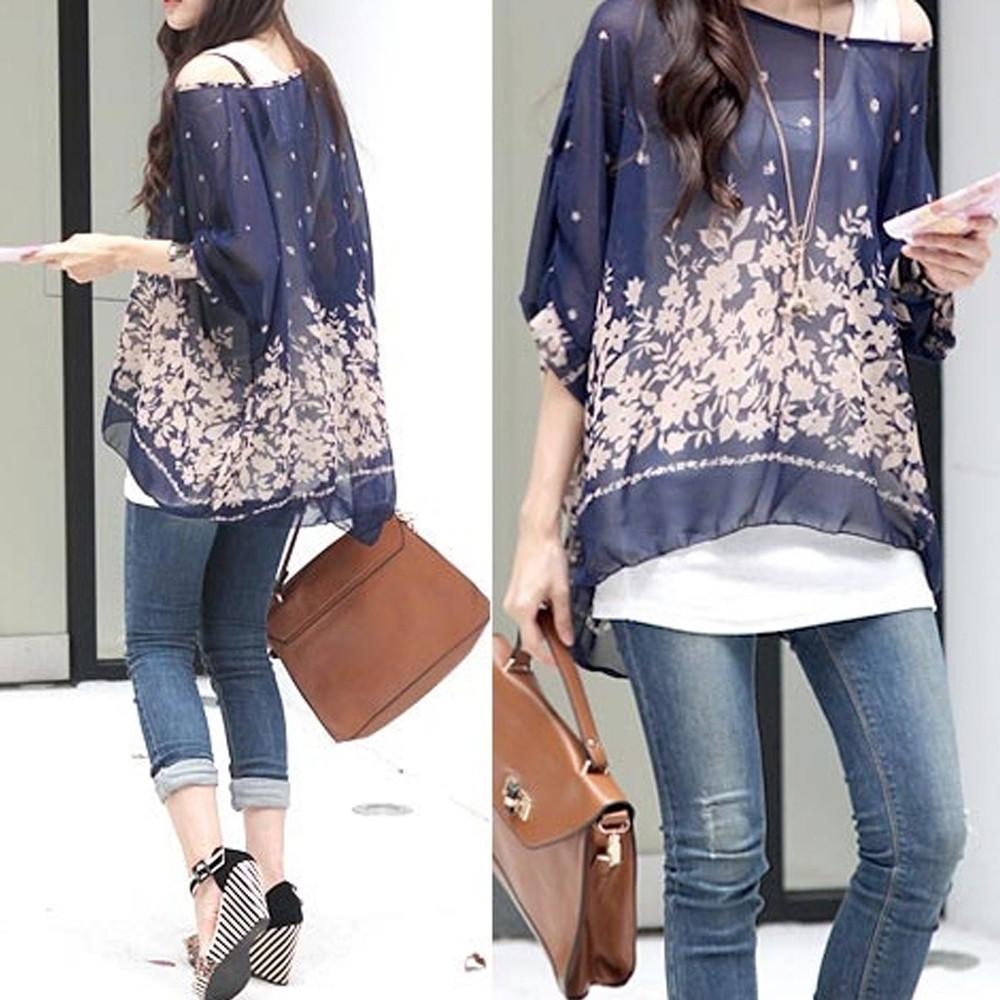 Navy Oversized Batwing Top for Women